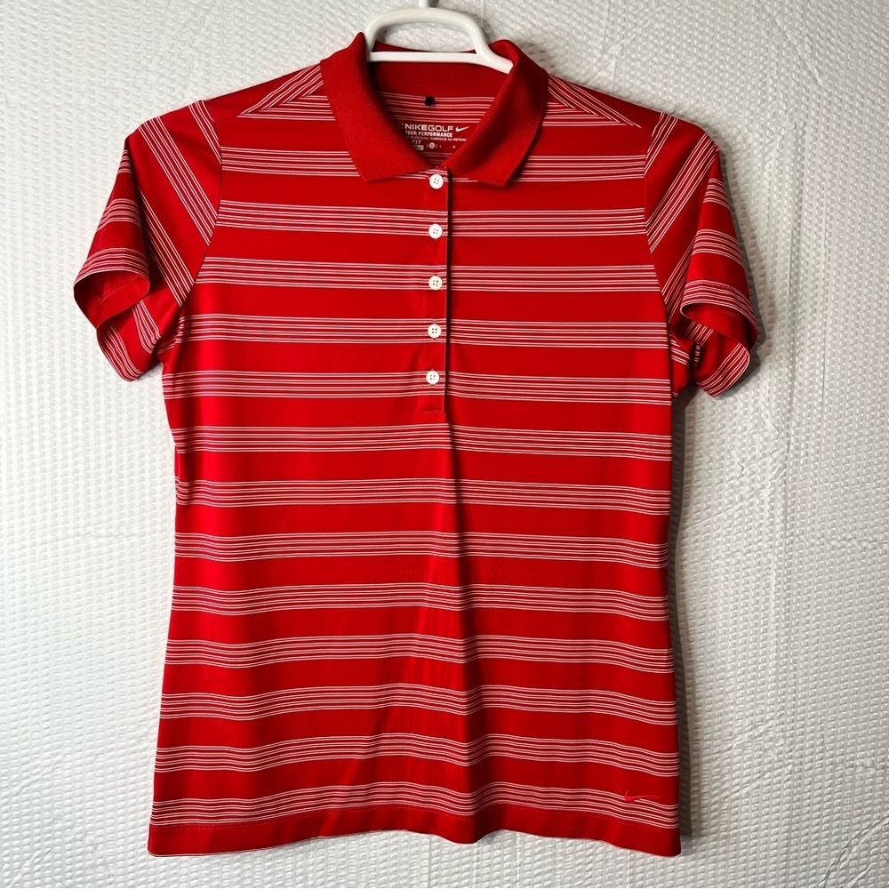 Nike Red/White Striped Tour Performance Dri-Fit Golf Polo Size L